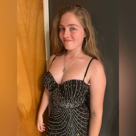 Windsor Black and Silver Beaded Prom Dress Iridescent Rhinestone winter formal S - Picture 3 of 9